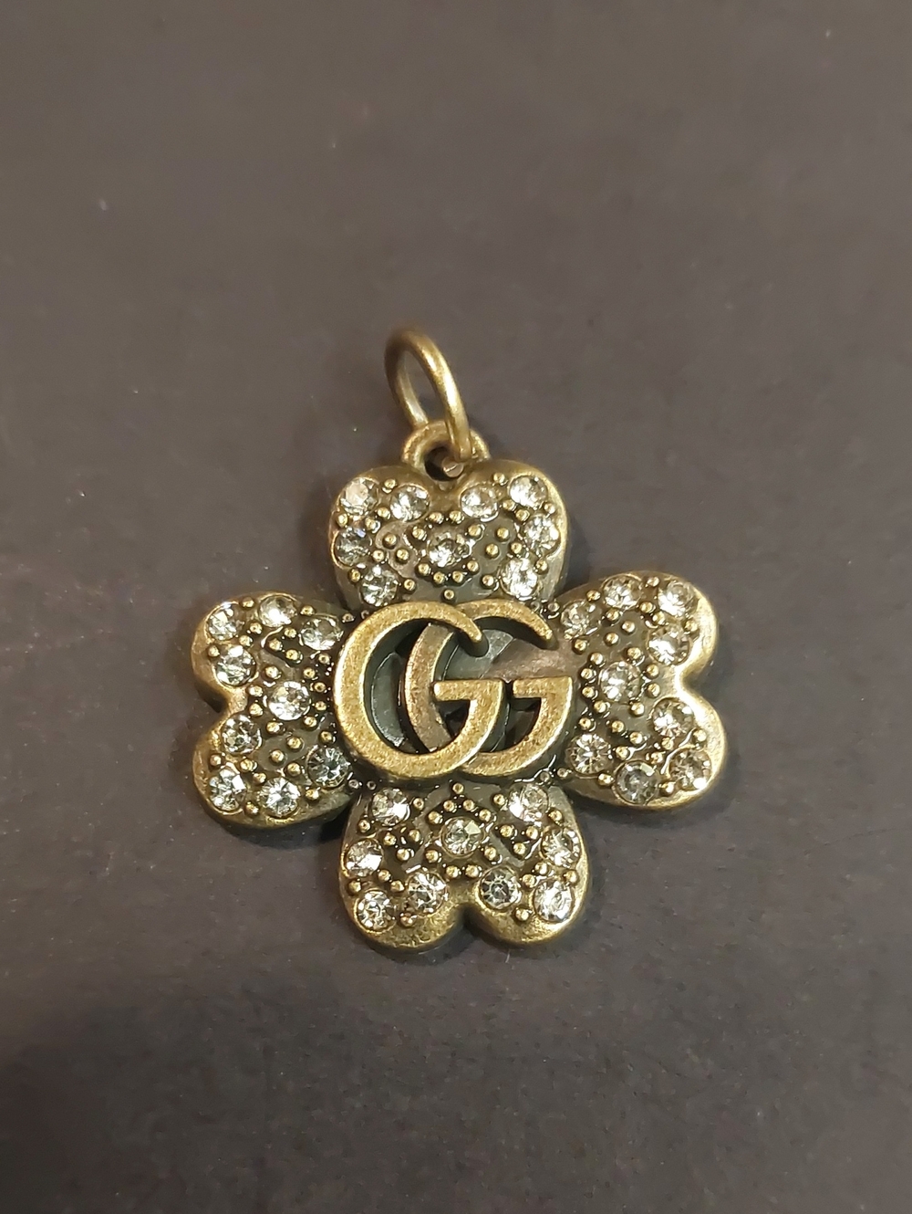 GG Brass Gold Crystal Four-Leaf Clover Charm Pendant - Picture 1 of 2